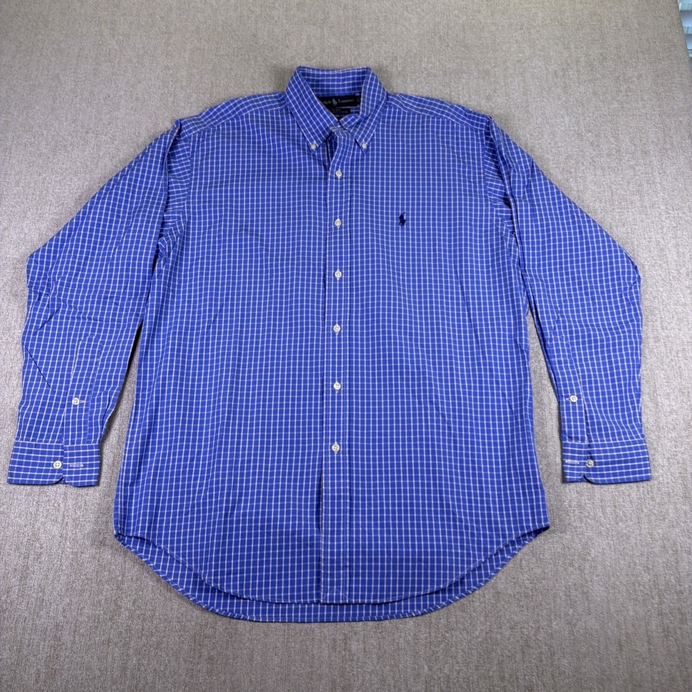 Ralph Lauren Blake Men Sz Medium Long Sleeve Button Down Blue Check Classic Pony